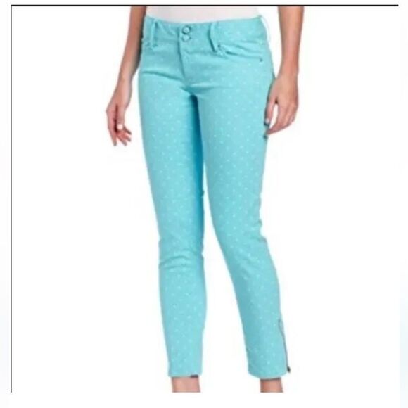 NWT LILLY PULITZER | Polka Dot Worth Skinny Zip Jeans Turquoise White Size 00 - Picture 1 of 8